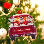 Personalized Cute Snowman in Red Lorry Family Christmas Ornament with 3-6 Names and Year Christmas Tree Decor Party Gift for Family Friends