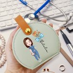 Personalized Bow Stethoscope Birth Flower Cartoon Character Leather Jewellery Box with Name Graduation Gift for Medical Student Staff