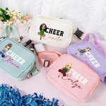 Personalized Cartoon Cheerleader Name Waterproof Crossbody Waist Bag with Adjustable Strap Birthday Gift for Women Girls
