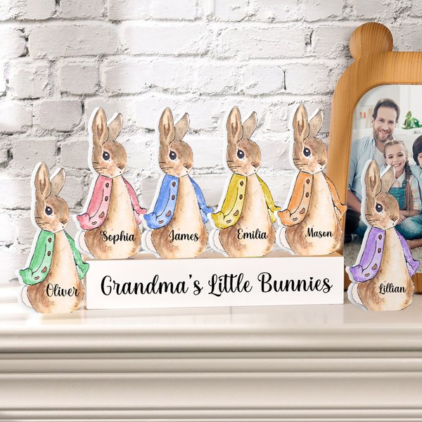 Personalized Cute 1-12 Peter Rabbits Names Wooden Ornament with Base Easter Party Decor Gift for Family Kids