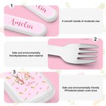 Personalized Happy Easter Cute Bunny Floral Initial Name Kid’s Fork Spoon Knife 3 Pcs Cutlery Set with Case Easter Birthday Gift for Boys Girls
