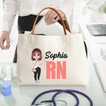 Personalized Cartoon Medical Character Canvas Tote Bag with Name and Occupation Shopping Accessory Birthday Gift for Nurse Doctor Medical Staff