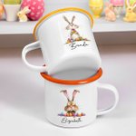 Taza esmaltada de 12oz personalizada con el nombre del conejito de Pascua Regalo para fiestas infantiles
