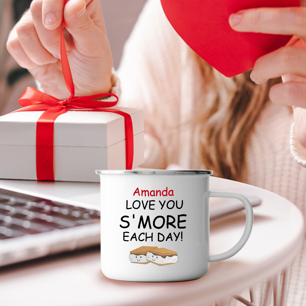 Personalised I Love you S' More Cute Cartoon Biscuit 11 oz Silver Rim ...