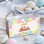 Personalised Quirky Easter Bunny Biscuit Tin Storage Box with Name Birthday Easter Party Gift for Kids