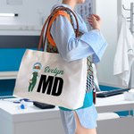 Personalized Cartoon Medical Character Canvas Tote Bag with Name and Occupation Shopping Accessory Birthday Gift for Nurse Doctor Medical Staff