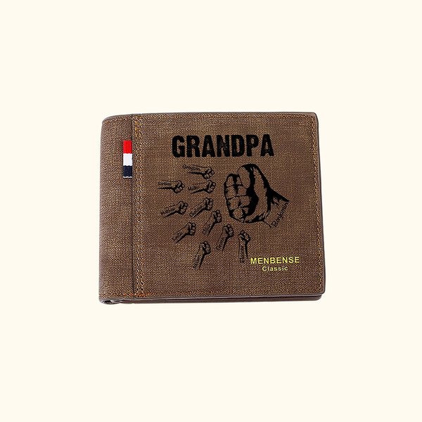 Personalized 1-12 Fists Bump Leather Wallet with Engraved Names Father's Day Birthday Gift for Dad Grandpa