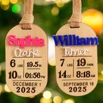 Personalizada de madera grabada Anuncio de Nacimiento Stats Ornamento con Nombre y Cuerda Nursery Room Decor Baby Shower Gift for New Parents Newborns