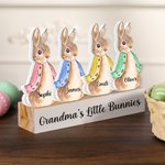 Personalised Cute 1-12 Peter Rabbits Names Wooden Ornament with Base Easter Party Decor Gift for Family Kids