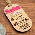 Personalizada de madera grabada Anuncio de Nacimiento Stats Ornamento con Nombre y Cuerda Nursery Room Decor Baby Shower Gift for New Parents Newborns