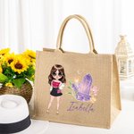 Personalizado de dibujos animados de moda Chica Piedra de nacimiento Bolsa de yute con nombre Accesorios de viaje Regalo de cumpleaños para las mujeres