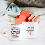 Taza esmaltada con borde plateado de 11 oz con nombre y texto Personalizada I Love you S' More Cute Cartoon Biscuit Regalo de cumpleaños y San Valentín para parejas