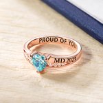 Personalized Dainty Heart Birthstone High School College Class Ring with Engraved Text Birthday Graduation Gift for Women