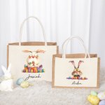 Personalisiertes Tote Bag Jute-Tasche Skurriler Osterhase mit Namen Große Kapazität Ostereiersuche Tasche Geschenk für Kinder