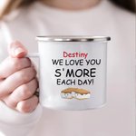 Taza esmaltada con borde plateado de 11 oz con nombre y texto Personalizada I Love you S' More Cute Cartoon Biscuit Regalo de cumpleaños y San Valentín para parejas