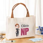 Personalized Cartoon Medical Character Canvas Tote Bag with Name and Occupation Shopping Accessory Birthday Gift for Nurse Doctor Medical Staff