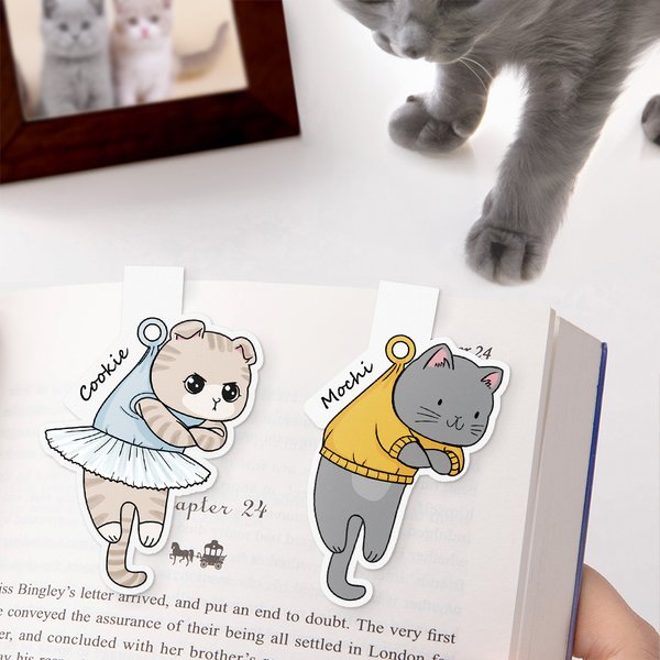 Marque-page magnétique personnalisé en forme de chat avec nom Cadeau d'anniversaire amusant pour amoureux des livres Bookworm