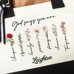 Personalisierte Gott sagt, du bist Blume Bibelvers große Leinwand Tasche mit Namen Tote Bag positive Bestätigung religiöses Geschenk für Christen
