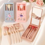 Personalized Ballet Girl Birth Flower Name Makeup Brush Box Set with 5 Pcs Brushes and Mirror Travel Accessories Birthday Gift for Ballet Dancer Lover