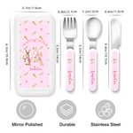 Personalized Happy Easter Cute Bunny Floral Initial Name Kid’s Fork Spoon Knife 3 Pcs Cutlery Set with Case Easter Birthday Gift for Boys Girls