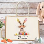 Personalisiertes Tote Bag Jute-Tasche Skurriler Osterhase mit Namen Große Kapazität Ostereiersuche Tasche Geschenk für Kinder