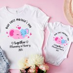 Onesie T-Shirt Personnalisé avec Nom Vêtement à Motif Girafe Éléphant Ours Koala Cadeau de Maternité pour Maman Bébé