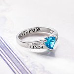 Personalized Dainty Heart Birthstone High School College Class Ring with Engraved Text Birthday Graduation Gift for Women