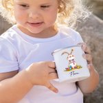 Taza esmaltada de 12oz personalizada con el nombre del conejito de Pascua Regalo para fiestas infantiles