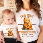 Personalisierte Hugging Bears Our First Mother's Day 100% Baumwolle Baby Onesie mit Namen erste Muttertag Geschenk für Mama Baby