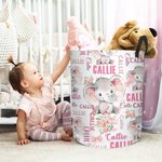 Personalizado lindo elefante impermeable lavandería cesta de almacenamiento con el nombre Guardería Decoración Cumpleaños inauguración de la casa Regalo para niños Niñas