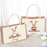 Personalisiertes Tote Bag Jute-Tasche Skurriler Osterhase mit Namen Große Kapazität Ostereiersuche Tasche Geschenk für Kinder