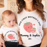 Personalised Cute Strawberry Lemon First Mother's Day T-Shirt with Title Mother's Day Gift for New Mom