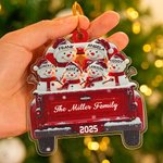 Personalized Cute Snowman in Red Lorry Family Christmas Ornament with 3-6 Names and Year Christmas Tree Decor Party Gift for Family Friends