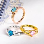 Personalized Dainty Heart Birthstone High School College Class Ring with Engraved Text Birthday Graduation Gift for Women