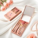 Personalized Ballet Girl Birth Flower Name Makeup Brush Box Set with 5 Pcs Brushes and Mirror Travel Accessories Birthday Gift for Ballet Dancer Lover