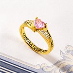 Personalized Dainty Heart Birthstone High School College Class Ring with Engraved Text Birthday Graduation Gift for Women