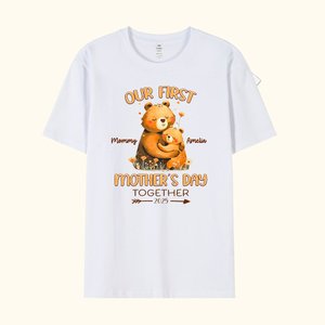 Personalized Hugging Bears Our First Mother's Day 100% Cotton Adults T-shirt with Name First Mother's Day Gift For Mom