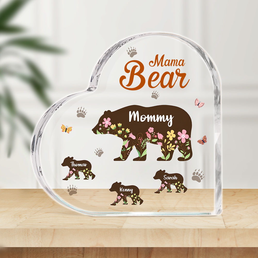 Plaque en acrylique en forme de coeur avec 1-12 noms d'enfants et titre Décoration d'intérieur Cadeau de fête des mères Cadeau d'anniversaire pour maman grand-mère