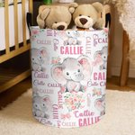 Personalizado lindo elefante impermeable lavandería cesta de almacenamiento con el nombre Guardería Decoración Cumpleaños inauguración de la casa Regalo para niños Niñas