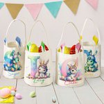 Personalized Fantasy Unicorn Dinosaur Initial Design Reusable Bunny Ears Basket with Name Party Favor Easter Hunting Birthday Gift for Kids Family