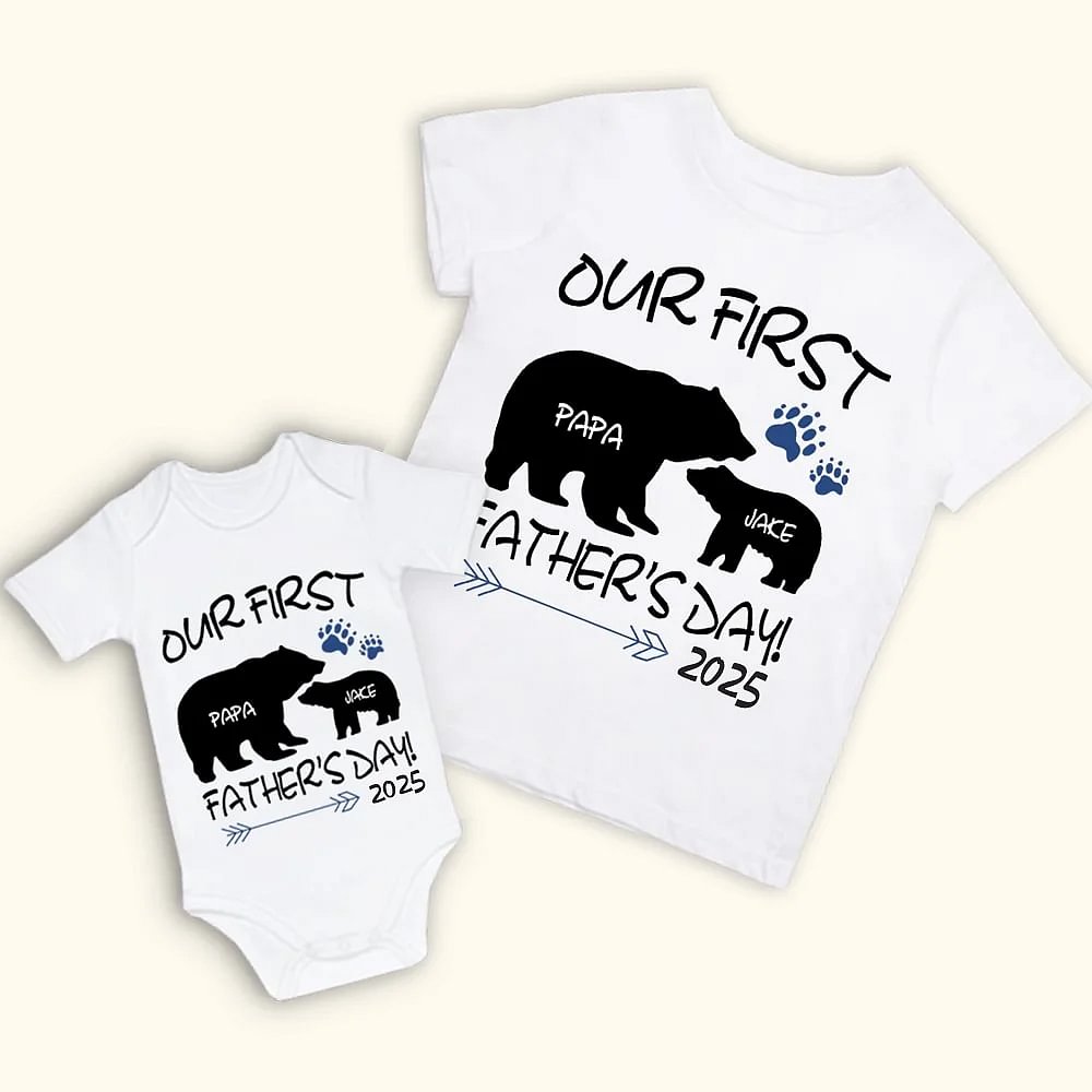 Onesie T-shirt Personnalisé avec Noms Père et Enfant Cadeau Paternité Fête des Pères pour Bébé Nouveau-né Nouveau Papa