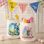 Personalized Fantasy Unicorn Dinosaur Initial Design Reusable Bunny Ears Basket with Name Party Favor Easter Hunting Birthday Gift for Kids Family