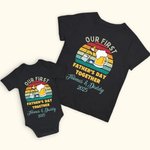 Ensemble T-shirt Onesie 100% Cotton Personnalisé avec Père et Fille Fils Nom Année Motif Bouteille de Lait et Bière Cadeau Fête des Pères pour Lui