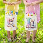 Personalized Fantasy Unicorn Dinosaur Initial Design Reusable Bunny Ears Basket with Name Party Favor Easter Hunting Birthday Gift for Kids Family