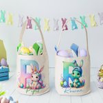 Personalized Fantasy Unicorn Dinosaur Initial Design Reusable Bunny Ears Basket with Name Party Favor Easter Hunting Birthday Gift for Kids Family