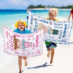 Serviette de Plage Microfibre Personnalisée avec Nom Séchage Rapide Motif Nuage de Mots Dessin Animé Cadeau d'Anniversaire pour Garçons Filles