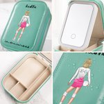 Personalisierte Cartoon Volleyball Mädchen PU Leder Schmuckkästchen mit LED Make-up Spiegel Portable Reisezubehör Geburtstag Geschenk für Frauen Mädchen