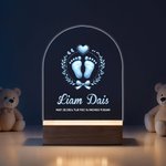 Personalized Cute Footprint Design Acrylic LED Night Light with Wooden Base Name and Text Baby Shower Room Decor Birthday Gift for Baby New Mom