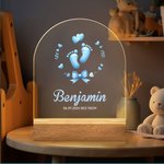 Personalized Cute Footprint Design Acrylic LED Night Light with Wooden Base Name and Text Baby Shower Room Decor Birthday Gift for Baby New Mom