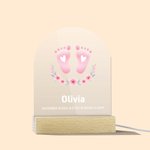Personalized Cute Footprint Design Acrylic LED Night Light with Wooden Base Name and Text Baby Shower Room Decor Birthday Gift for Baby New Mom